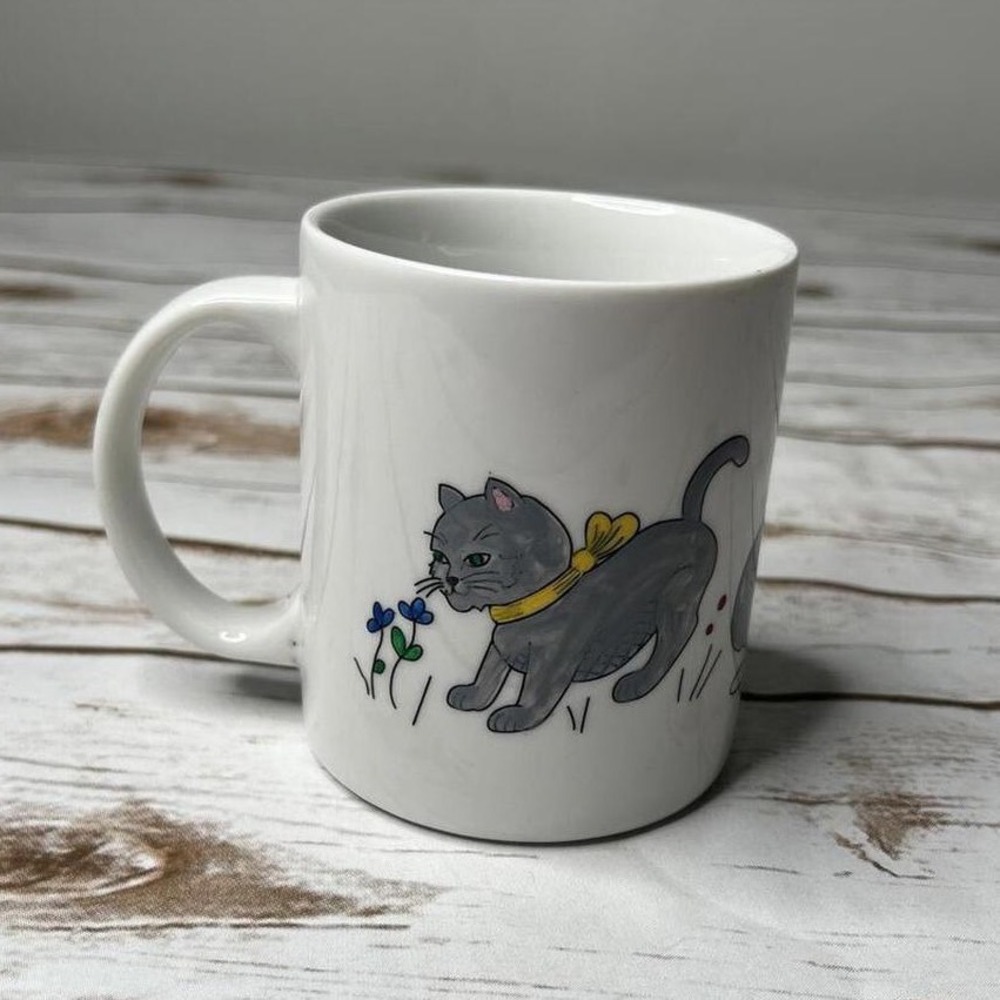 Granmacore Coffee Mug White Grey Cat Yarn Graphic Print 11oz